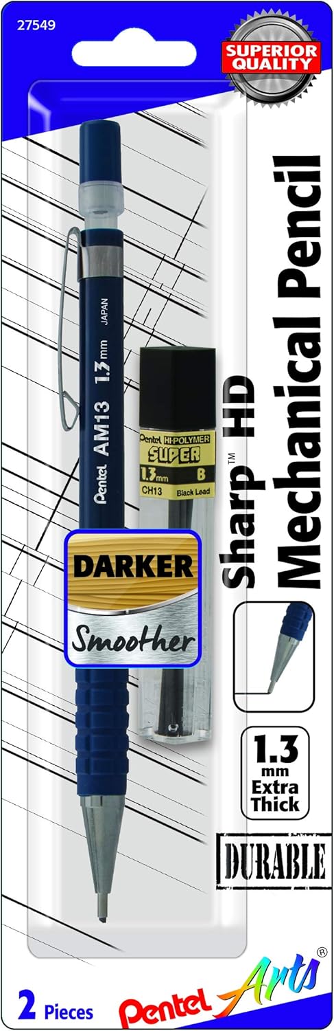 Pentel Arts Sharp HD Mechanical Pencil (1.3mm), Dark Blue Barrel, (1) Super Hi-Polymer Lead Refill (AM13PABP)...