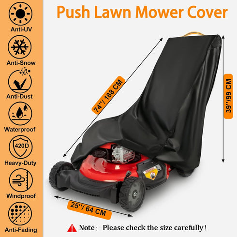 Outdoors Lawn Mower Cover Waterproof Heavy Duty 420D Polyester Oxford Push Mower Cover Fit With Handle & Cover Storage Bag, Black...