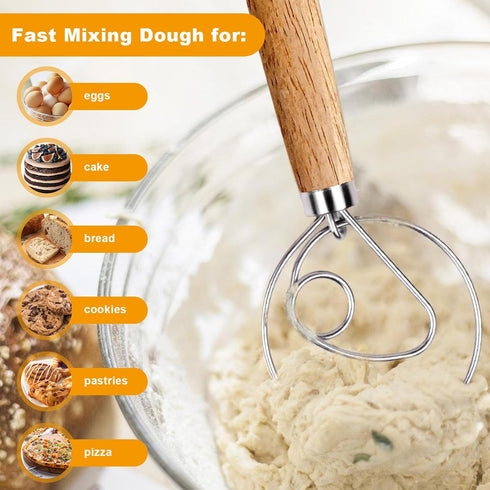 2-Pack Danish Dough Whisk, 13-Inch Bread Whisk, Dutch Whisk with Stainless Steel Ring, Dutch Bread Whisk for Sourdough, Pizza, Pastry, and Cookies...