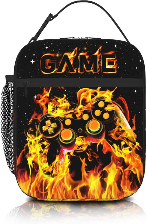 Video Game Lunch Box Gamepad Insulated Lunch Bag Reusable Cool Gamer Slogan Game Theme Lunch Box With Adjustable Shoulder Strap, Durable Lunch Tot...