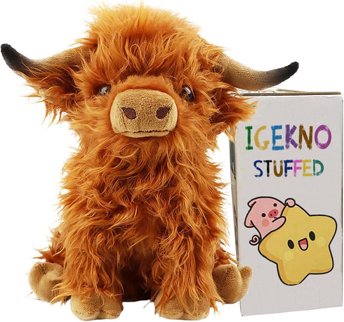 Highland Cow Stuffed Animals,Cute Fluffy Stuff Cow Plush Realistic Scottish Cattle Animals Toys Birthday Festival Presents for Girls Audults Kids ...