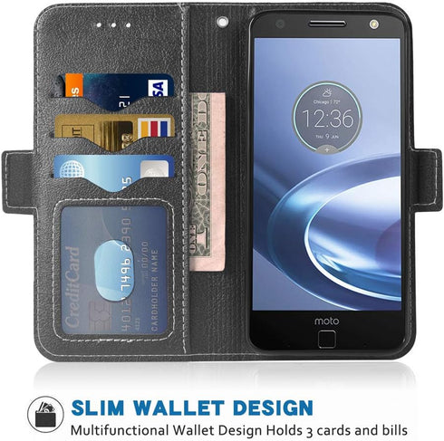 Phone Case for Moto Z Force Folio Flip Wallet Case,PU Leather Credit Card Holder Slots Full Body Protection Kickstand Hard Hybrid Protective Phone...
