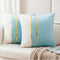 ZLINA Set of 2 Velvet Decorative Throw Pillow Covers Aqua Green White Patchwork with Gold Leather Pillow Covers 18 × 18 Inch Cushion Covers Decor ...