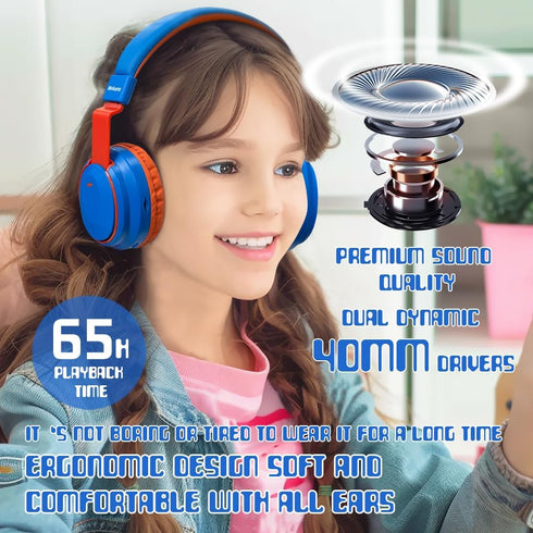 Kids Headphones Bluetooth 5.3 Wireless 60H Play Time Volume Limited 85/110dB Over Ear Foldable Headset with Cable Aux Mic for iPad Notebook Boy Gi...