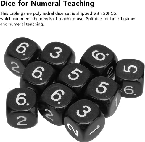 20Pcs Black 6 Sided Number Dice, Round Corner Polyhedral Dice, 16mm Polyhedral Dice Role Playing Dice for Numeral Teaching Board Games, DND RPG Wo...