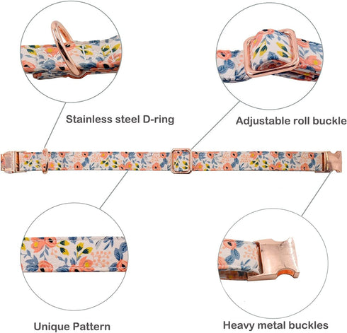 Dog Collar, Cute Flower Floral Patterns Pet Collars for Girl Female Boy Small Medium Large Dogs, Strong Rose Gold Metal Buckle, Soft Cotton Adjust...