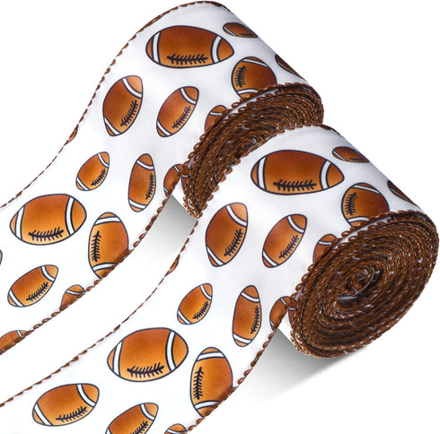 Football Wired Ribbon 2 Rolls 20 Yards Football Printed Wired Ribbon 2 Inches Wide Football Ribbon Football Wired Edge Ribbon for DIY Crafts Wreat...