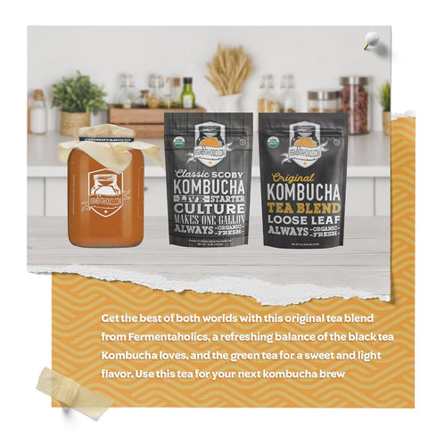 Fermentaholics USDA Certified Organic Kombucha Tea Blend 4 oz | Makes 11 Gallons | Kosher Certified | Organic Black and Green Tea Blend | Loose Le...
