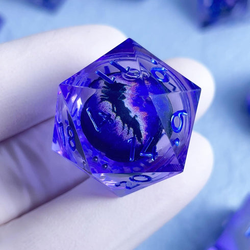 Dragon Eye Liquid Core DND Dice Set Resin Sharp Edged Dice Handmade D&D Dice for Role Playing Dungeons and Dragons Game (Styles 3 Purple)...