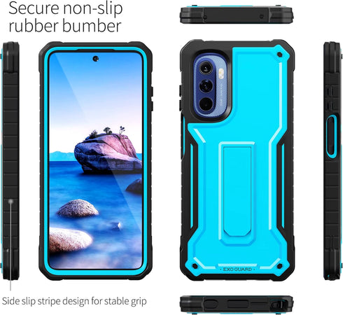 ExoGuard for MOTO G Stylus 2022 Case, Rubber Shockproof Full-Body Cover Case Come with a Tempered Glass Screen Protector and Kickstand Compatible ...