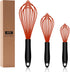 Dishwasher Safe Silicone Whisk, Sealed Waterproof Design Set of 3, Professional Kitchen Whisks for Cooking Non-Scratch, Silicone & Stainless Steel...