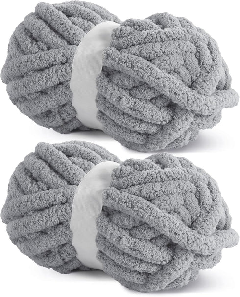 HOMBYS Light Grey Chunky Chenille Yarn for Crocheting, Bulky Thick Fluffy Yarn for Knitting,Super Bulky Chunky Yarn for Hand Knitting Blanket, Sof...