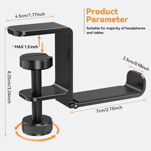 Headphone Hanger Holder Stand -Under Desk Headphone Hanger? Headset Hook Holder with Foldable?Space-Saving Aluminum Stand with Universal Fit for G...
