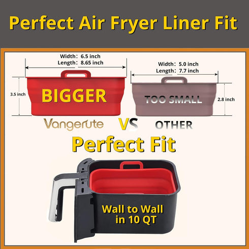 Collapsible 2-Pack Air Fryer Silicone Liners for 10QT NINJA Foodi Dual, Rectangular Air Fryer Silicone Pot, Reusable Silicone Air Fryer Basket for...