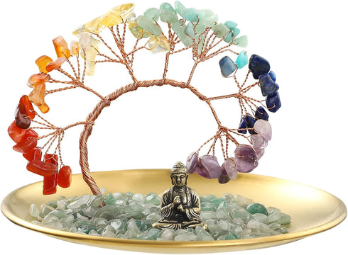 7 Chakra Crystal Tree - Buddha Statue Money for Wealth and Luck Yoga Meditation Home Decor Shelf Accents, Living Room Bedroom Office Decoration, B...