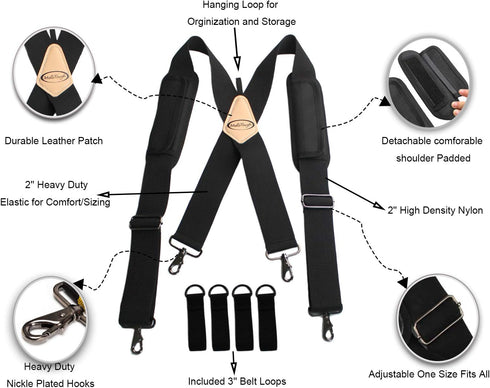 MELOTOUGH Tool Belt Suspenders Work Belt Suspenders Flexible Adjustable Straps with Moveable Padded Shoulders with 4 Loop Attachments...