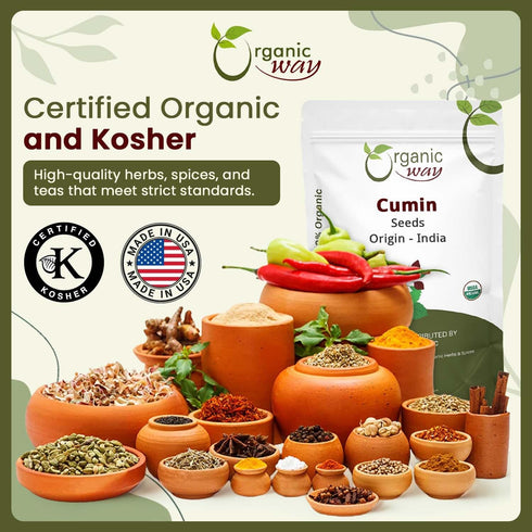 Organic Way Premium Cumin/Jeera Seeds Whole (Cuminum cyminum) - Adds Flavour & Aroma | Organic & Kosher Certified | Raw, Vegan, Non GMO & Gluten F...