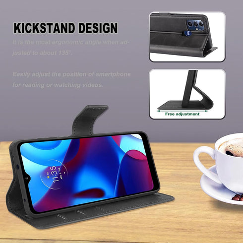 Moto G Pure Phone Case Wallet Black, Motorola Moto G Pure Leather Flip Case with Card Holder Kickstand Magnetic Closure Slim Phone Case Cover for ...
