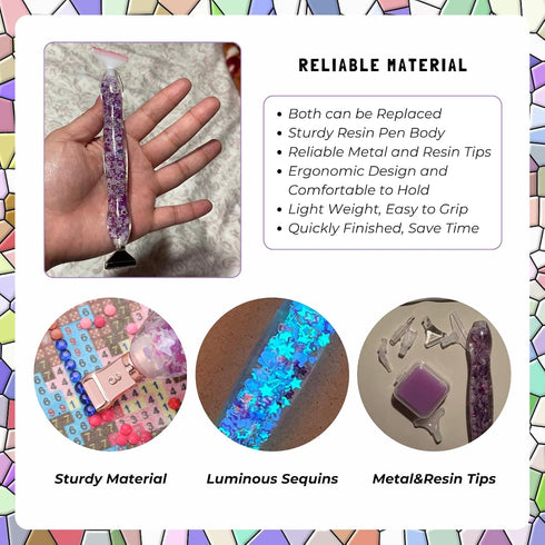 FOVIUPET 21pcs Diamond Painting Art Drill Pen Set, Resin Luminous 5D Point Drill Pen Tools with Metal/Resin Tips, Cross Stitch Diamond Rhinestone ...