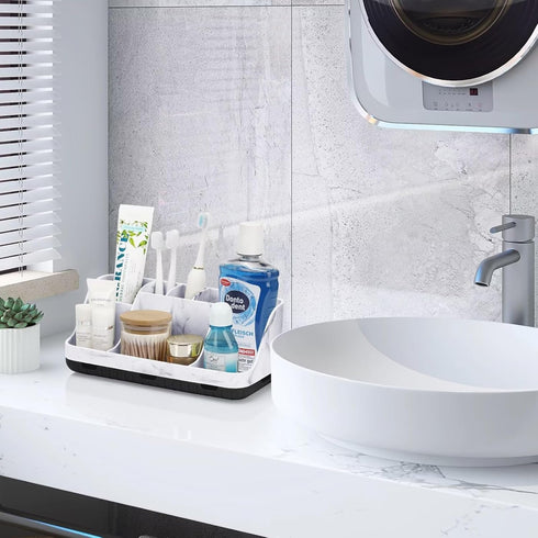 Marble Bathroom Countertop Organizer - Detachable 7 Slots Kids Electric Toothbrush and Toothpaste Holde Drainage for Bathroom Accessories Organiza...