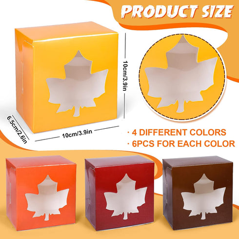 AnyDesign 24Pcs Fall Treat Boxes 4 Colors Cardboard Box with Maple Leaf Shape Window Autumn Thanksgiving Paper Gift Container for Cookie Goodie Ca...