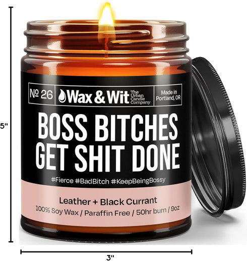 Wax & Wit Funny Soy Candle Gift for Women - Humorous, Aromatherapy Soy Wax Candle, Ideal for Housewarming, Coworker, Birthday – Leather and Black ...