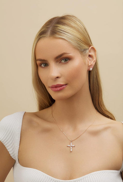 Barzel 18K Gold Plated Created Opal Cross with Chain, 18 Inches with 2 Inches Extension...