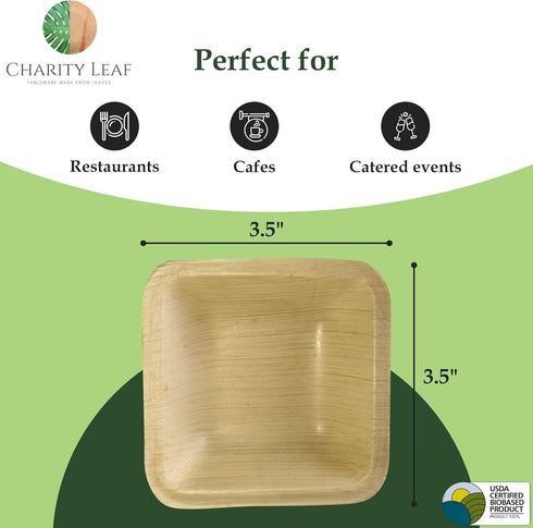 Disposable Palm Leaf 3.5" Square Mini Bowl (25 pcs) Dipping Bowls | Bamboo Like| All Natural and Biodegradable | Charcuterie Boards, BBQs, and Par...
