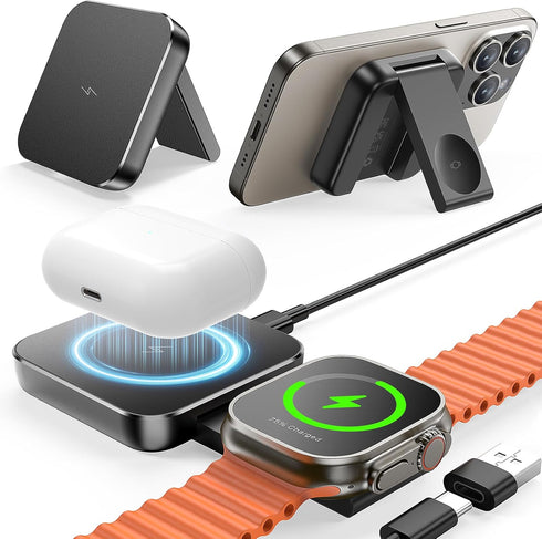 MOKPR Magnetic 3 in 1 Wireless Stand Charger, Adjustable Angle Wireless Charging Station, Mag-Safe Charger Compatible for iPhone 15/14/13/12 Serie...