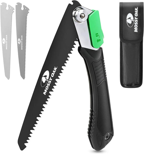 MOSSY OAK 3 in 1 Folding Saw, Pruning Hand Saw with Wood, Metal and PVC Blade, Camping Saw for Backpacking, Hunting and Bushcraft, Pouch Included...