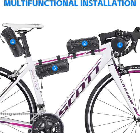 Waterproof Bike Handlebar Bag - 2L Front Frame Roll Pouch with Shoulder Strap, Road Mountain Bicycle Professional Cycling Travel Accessories, Mult...