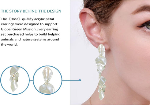 Long Rose Petal Dangle Earrings - Fashion Boho Acrylic Flower Earrings - Large Statement Resin Floral Earrings for Lady, Bridal, Great for Pageant...