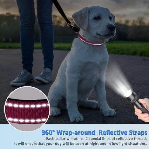 Reflective Dog Collar,Soft Neoprene Padded Breathable Nylon Pet Collar Adjustable for Small Medium Large Dogs (L(21-27" Neck), Pink)...
