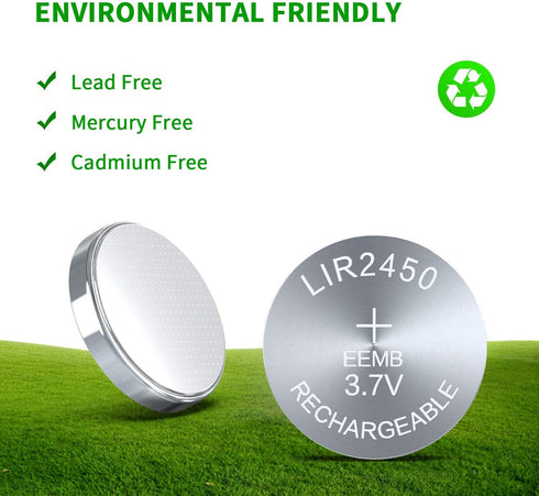 EEMB 10PCS LIR2450 Rechargeable Battery 3.7V Lithium-ion Coin Button Cell Batteries 120mAh...