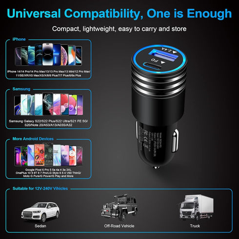 30W USB C Car Charger, Fast Charging Type C Car Adapter, 5Pack Dual Port USB-C PD 3.0 and 2.4a USB Cigarette Lighter Plug for iPhone 15 14 13 12 1...