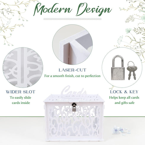 OurWarm PVC Hollow Wedding Envelope Box with Lock and Card Sign, Secure Money Box for Wedding Reception, Birthday, Baby Shower, Graduation Party S...
