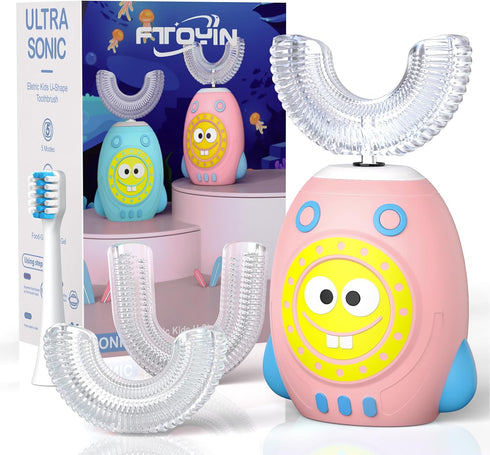 FTOYIN Kids U Shaped Electric Toothbrush, Kids Electric Toothbrushes with 5 Modes, Sonic Toothbrush Kids IPX7 Waterpoof with 3 Brush Heads, 360° A...