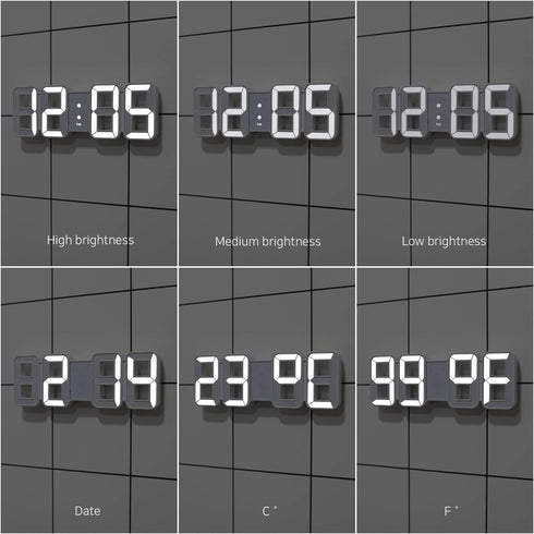 mooas 3D Pure Mini White LED Clock, Multi-Function LED Clock (Calendar, Alarm, Temperature) (8.5" White Table Alarm Clock)...