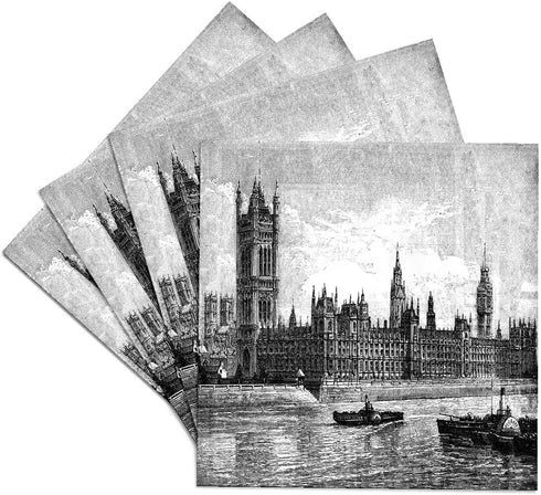3dRose CST_49291_3 Famous Londons Big Ben in Black and White-Ceramic Tile Coasters, Set of 4...