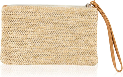 AUEAR, Women's Hand Wrist Type Straw Clutch Bag Bohemian Summer Beach Sea Handbag Purse Zipper Wristlet...
