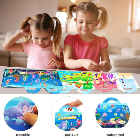 2 Pack Reusable Sticker Book, Princess and Mermaid Stickers for Kids Activity Travel Removable Sticker Books for Girls Boys Educational Learning T...