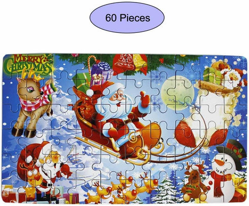 60 Piece Wooden Jigsaw Puzzle in an Box Merry Christmas Xmas Santa Claus Early Childhood Education Puzzle Wooden Cartoon Toys...