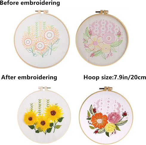 Mozzyyee 3 Sets Embroidery Starter Kit for Beginners Adults Include 3 Embroidery Clothes with Floral Pattern Instructions Hoops Floss Thread Fabri...