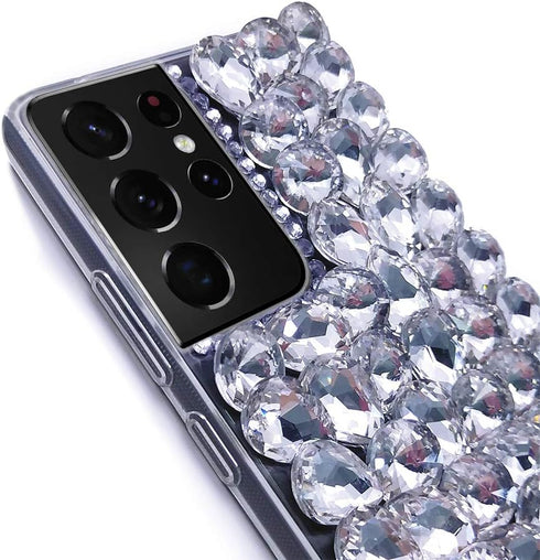 Bonitec Compatible with Galaxy S21 Ultra Case 3D Glitter Sparkle Bling Case Luxury Shiny Crystal Rhinestone Diamond Bumper Clear Gems Cute Protect...