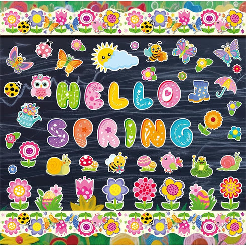 Hello Spring Party Decorations Hello Spring Bulletin Board Decorations Spring Flower Cutouts Classroom Decor for Spring Easter Classroom Decor Sch...