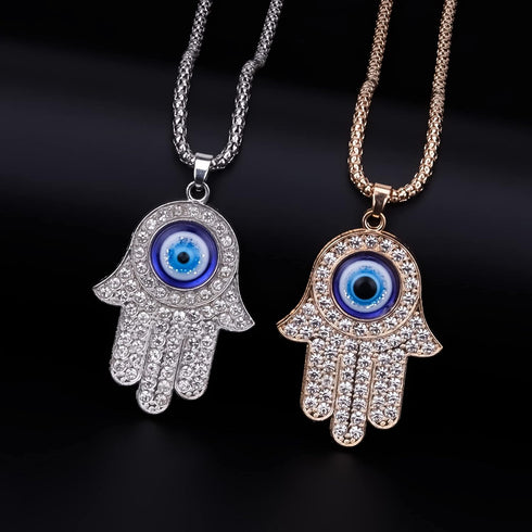 COLORFUL BLING 14K Gold Plated Evil Eye Hamsa Hand Pendant Necklace Set Crystal CZ for Women Men Protection Lucky Amulet Jewelry...