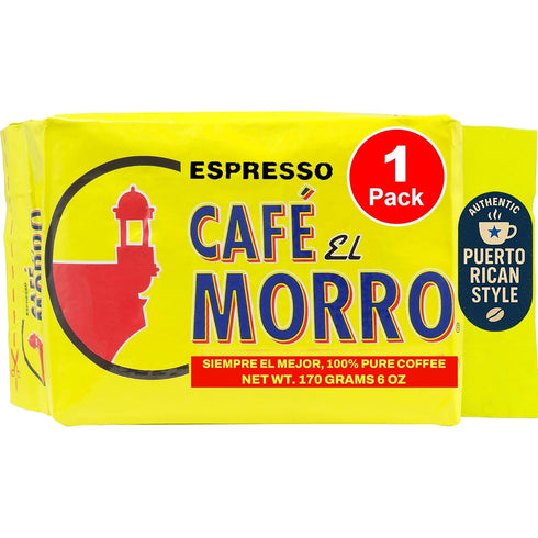 Café El Morro Dark Roast Espresso Ground Coffee, Bulk Coffee, Authentic Puerto Rican Style Coffee, Vacuum Sealed, Ground Espresso Beans, 6 oz (1-P...