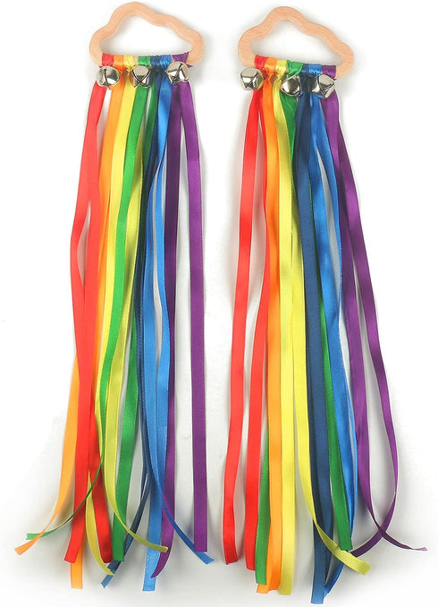 MEROCO Rainbow Hand Kite Toys Bells,Rainbow Ribbon Sensory Toy for Babies 0-6 6-12 Months Montessori Baby Toys Baby Rattle Creative Learning Waldo...