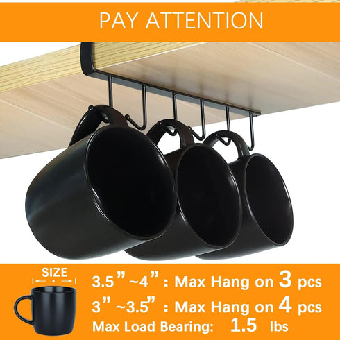 Art Secret 3pcs Mug Holder Under Cabinet - Fit for 1 Inch Thickness Shelf or Less - Only Suitable for Flat Buttom Cabinet Without Any Lip -Black...
