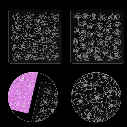 BENECREAT 2Pcs Acrylic Textured Mat, Cherry Blossom and Gingko Patterns Acrylic Clay Texture Sheets Embossing Polymer Clay Tools for Clay Earrings...